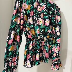 SHEIN Black and Pink Floral Blouse